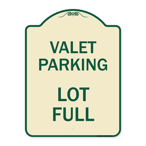 Valet Parking Lot Full Heavy-Gauge Aluminum Architectural Sign, 24" x 18", TG-1824-22764